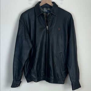 Vintage Polo Ralph Lauren Genuine Leather Jacket Black Men's Size Small Bomber